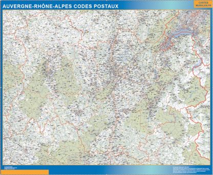 Región Auvergne-Rhone-Alpes codigos postales gigante. Mapas grandes para Chile y América