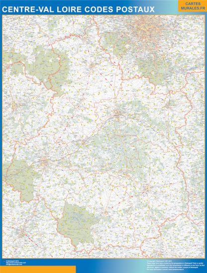 Región Centre Val Loire codigos postales gigante. Mapas grandes para Chile y América