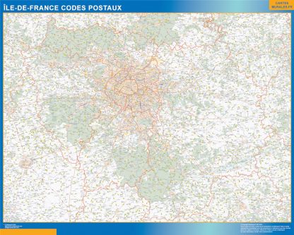 Región Ile de France codigos postales gigante. Mapas grandes para Chile y América