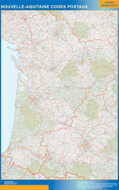 Región Nouvelle Aquitaine codigos postales gigante. Mapas grandes para Chile y América